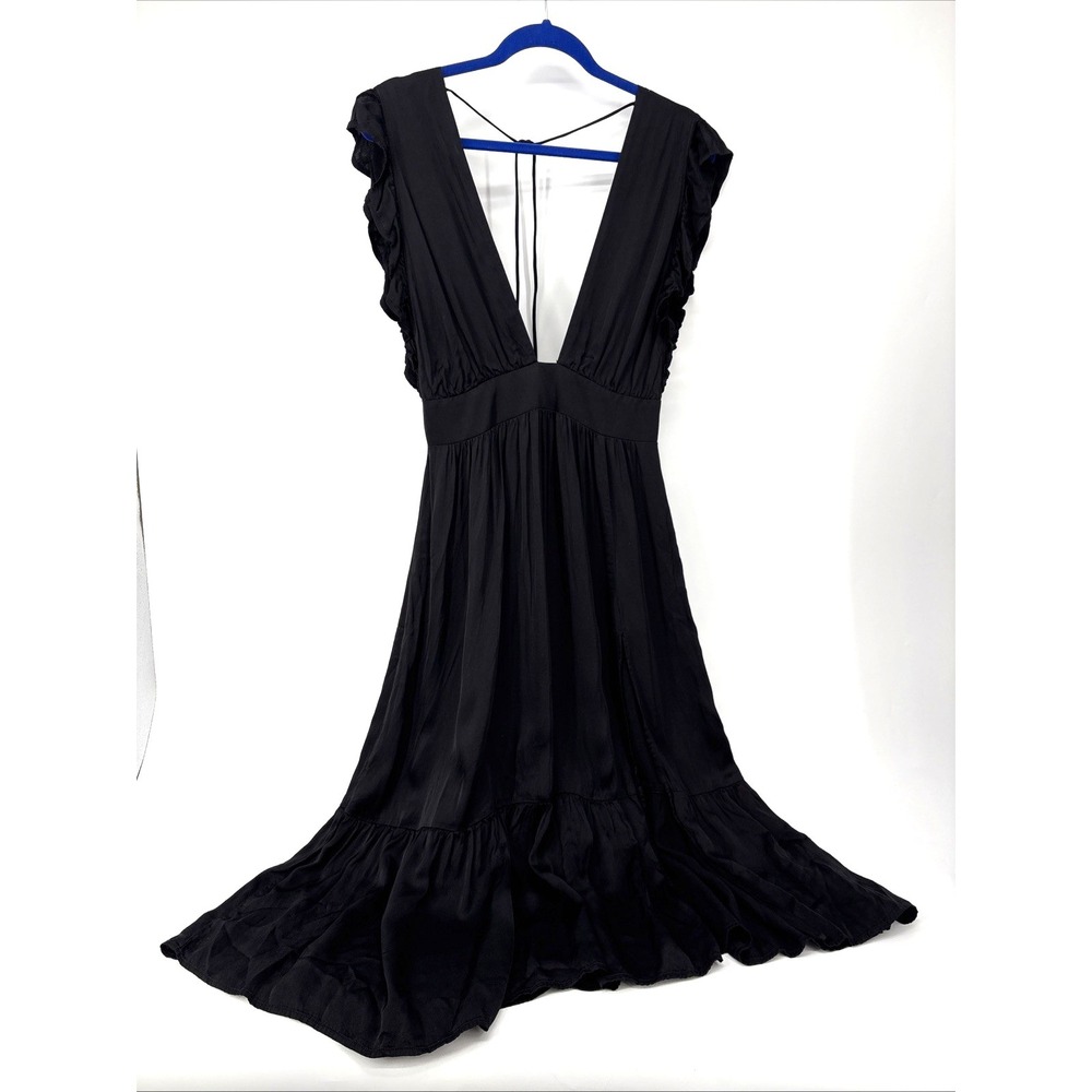 Stillwater The Jessie Midi Dress Womens Large Black Deep V Silky Flowy